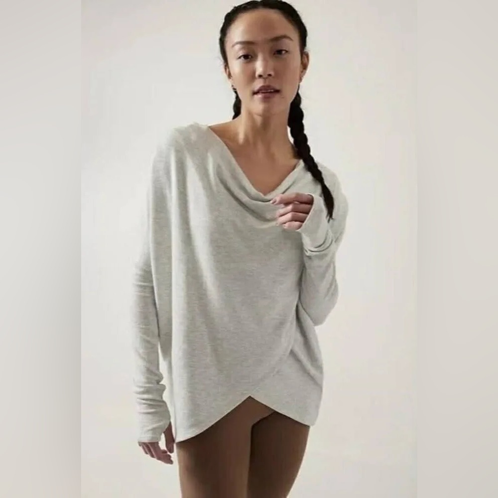 Athleta Purana Wrap Heather Gray Oversized Cowl Neck Sweatshirt size Small
